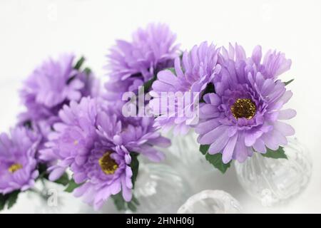Floral Table Decorations at Small Rural Wedding Event Stock Photo