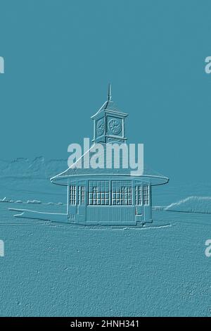 Digitally embossed image of the clock tower and shelter on the greensward at Frinton-on-Sea, Essex, England Stock Photo