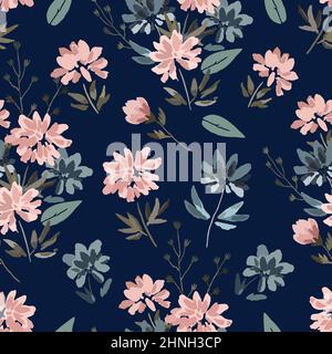 Seamless pattern with cute delicate pastel flowers in watercolor style isolated on white background. Stock Vector