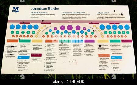 American border colourful sign listing plants featured with black flies Osterley park London England UK Stock Photo