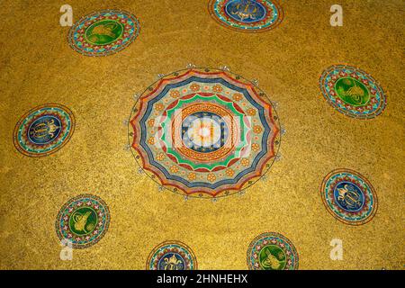 Detailed view of Golden mosaic dome inside of German Fountain in Istanbul. Stock Photo