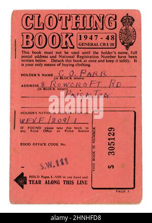 Original clothing ration book dated 1947-1948. Clothes rationing didn't end until 15 March 1949. U.K. Stock Photo