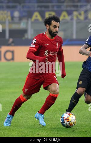 Stadium San Siro, Milan, Italy. 16th Feb, 2022. Champions League football, round of 16, 1st leg, Inter Milan versus Liverpool FC; MOHAMED SALAH, Liverpool Credit: Action Plus Sports/Alamy Live News Stock Photo