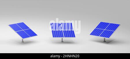 3D illustration solar panels isolated on white background. Concept of renewable energy. Ecological, clean energy Stock Photo