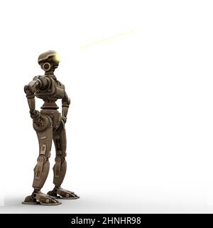 3D-illustration of giant sci-fi robot over white Stock Photo