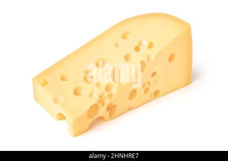 Food and drink: triangular piece of cheese, isolated on white ...