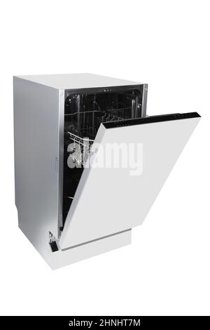 Built-in dishwasher placed on white background. Modern dishwasher isolated Stock Photo