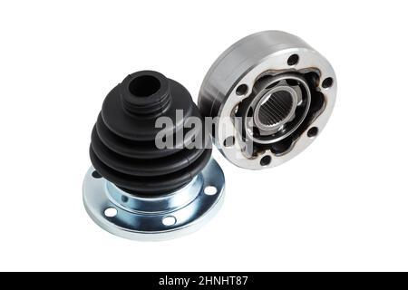 Driveshaft isolated on white background. Spare part of a car. Hinge kit. Inner sling. Stock Photo