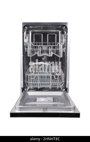 New empty dishwasher with open door isolated on white background Stock Photo