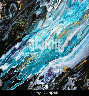 Marbled blue white abstract background liquid with flowing marble paint  texture Stock Photo