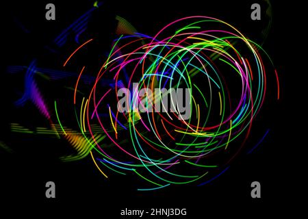 Abstract circular light patterns. Long exposure photography with light painting. Stock Photo