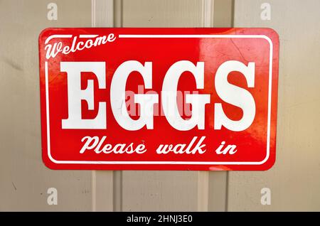 A Sign Advertising Eggs for Sale at a Local Farm Stock Photo