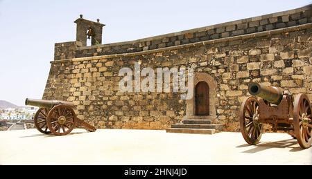 Cannons at Castillo de San Gabriel in Arrecife, Lanzarote, Canary Islands, Spain, Europe Stock Photo