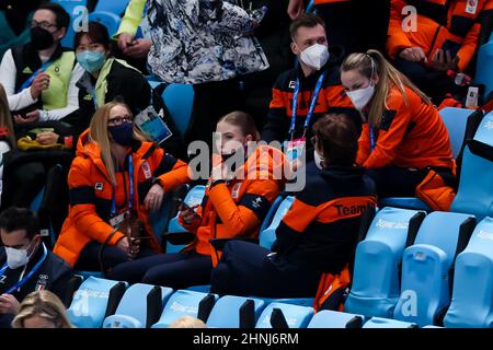 BEIJING, CHINA - FEBRUARY 17: Lindsay Van Zundert of the Netherlands watches from the stands after competing in the Women's Single Skating Free Skating event during the Beijing 2022 Olympic Games at the Capital Indoor Stadium on February 17, 2022 in Beijing, China (Photo by Iris van den Broek/Orange Pictures) NOCNSF Stock Photo