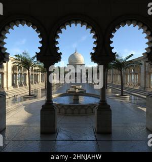 3d illustration of a fantasy place with arabic oder indian building Stock Photo