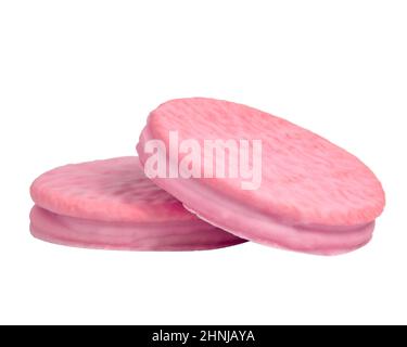 Pink cookies strawberry flavor isolated on the white background Stock Photo