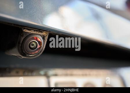 Close up view of front parking assist video camera on the car. Front view  camera of modern car Stock Photo - Alamy