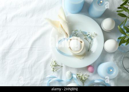 Concept of Easter table setting, space for text Stock Photo
