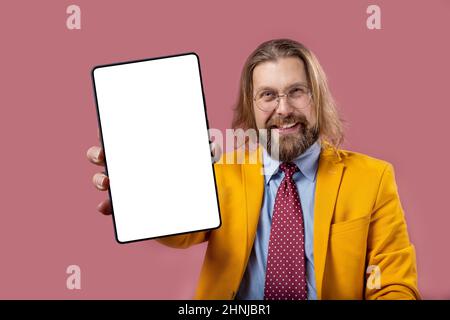 Man with tablet isolated Stock Photo