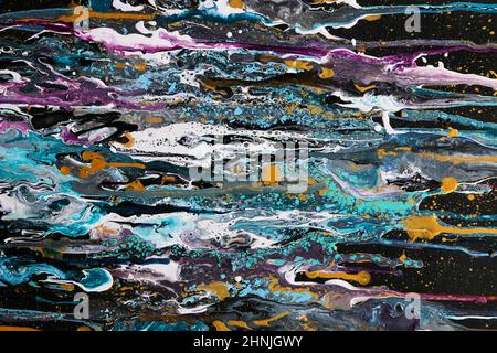 Modern marbled liquid acrylic paint pouring texture, creative contemporary background Stock Photo