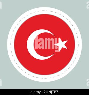 Sticker ball with flag of Turkey. Round sphere, template icon. Turkish national symbol. Glossy realistic ball, 3D abstract vector illustration. Big Stock Vector