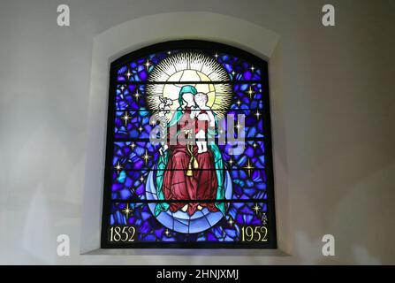 Stained glass window at Holy Trinity Church at Nuwara Eliya in Sri Lanka Stock Photo