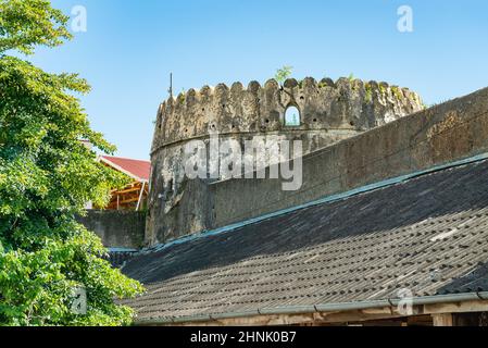 Tower of Stone Town Muslim Fortress. Zanzibar, Tanzania Stock Photo