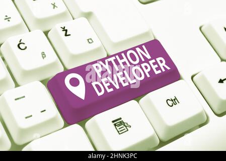 Writing displaying text Python Developer, Internet Concept responsible for writing serverside web application logic Creating New Online Shop Business, Stock Photo