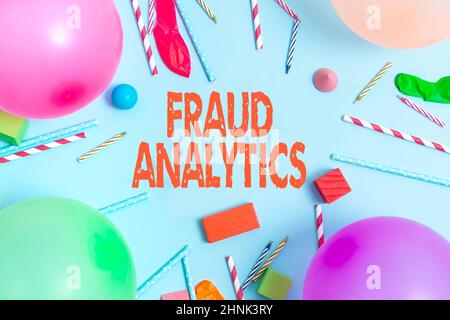Sign displaying Fraud Analytics, Conceptual photo identification of actual or expected fraud to take place Colorful Birthday Party Designs Bright Cele Stock Photo