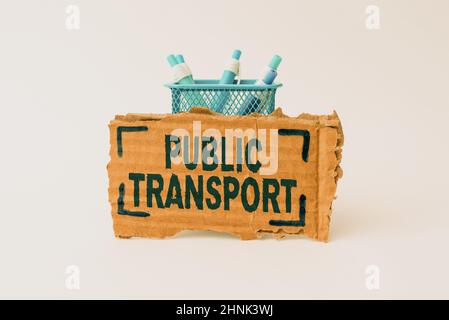 Conceptual display Public Transport, Business idea transport of passengers by group travel systems to public Tidy Workspace Setup Writing Desk Tools A Stock Photo