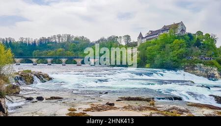 Rhine Falls Europes largest waterfall panorama Neuhausen am Rheinfall Switzerland. Stock Photo