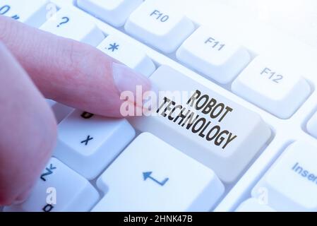 Conceptual caption Robot Technology, Word Written on develop machines that can substitute for humans task Editing Internet Files, Filtering Online For Stock Photo