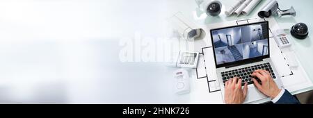 Security Alarm System In Office. CCTV Camera Equipment Stock Photo