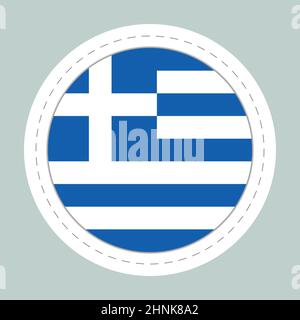 Sticker ball with flag of Greece. Round sphere, template icon. Greek national symbol. Glossy realistic ball, 3D abstract vector illustration. Big Stock Vector