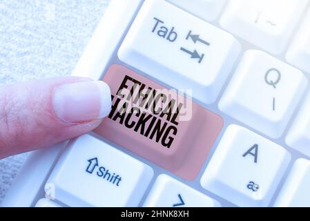 Conceptual caption Ethical Hacking, Word Written on act of locating weaknesses and vulnerabilities of computer Researching Software Development Soluti Stock Photo
