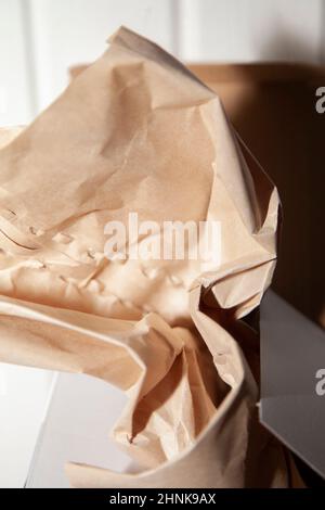 Brown Paper in a Box Stock Photo