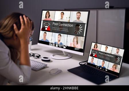 Broadband Connection Problems At Night. Bad Signal. Lost Video Call Stock Photo