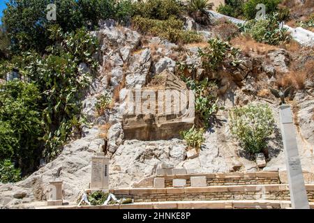 SYMI, Greece - 03 JUNE 2021. Monument to Stathis Hatzis the leading ...