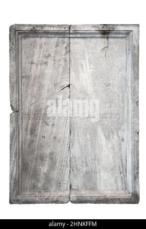large rectangular antique stone fragment isolated on white background Stock Photo