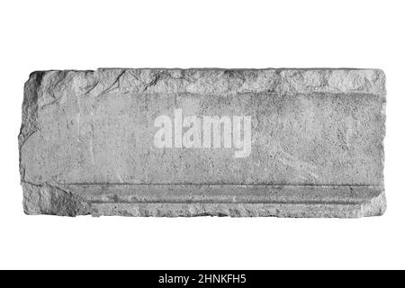 large rectangular antique stone fragment isolated on white background Stock Photo