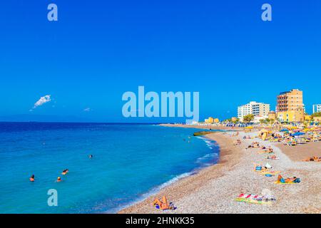 Elli beach coast landscape with turquoise clear water and view to ...