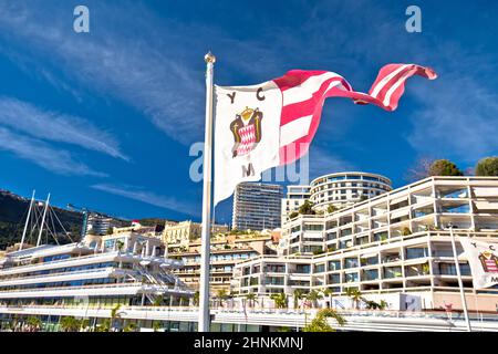 Yacht Club de Monaco flag and headquarters view Stock Photo