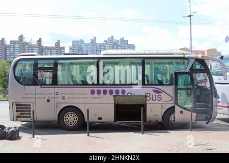 Kyiv, Ukraine - August 04, 2019: Shuttle bus from Kyiv railway station to Boryspil airport. Sky bus shuttle Stock Photo