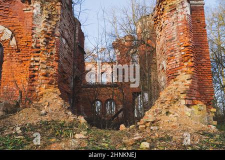 Old ruins. destroyed red brick walls of ancient building Stock Photo