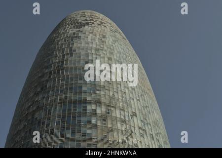 Torre Glories, modern glass skyscraper facade detail. Designed by French architect Jean Nouvel in Barcelona Spain. Stock Photo