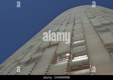 Torre Glories, modern glass skyscraper facade detail. Designed by French architect Jean Nouvel in Barcelona Spain. Stock Photo