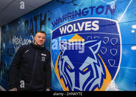 Josh Charnley #2 of Warrington Wolves arrives at the Halliwell Jones Stadium Stock Photo