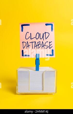 Inspiration showing sign Cloud Database, Concept meaning optimized or built for a virtualized computing environment Colorful Idea Presentation Display Stock Photo