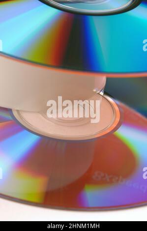 CDs and DVDs on a white background Stock Photo