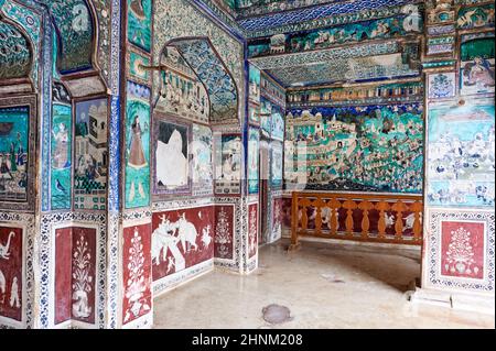 India Rajasthan Bundi. Decorations and paintings at Taragarh Fort Stock Photo